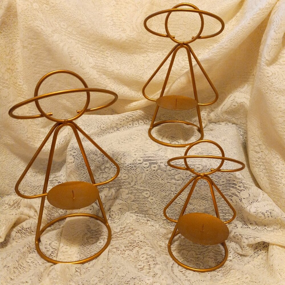 Angels Gold Metal Candle Holders 3 Pieces